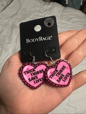 BodyRage Pink Heart 'Thick Thighs Save Lives' Earrings
